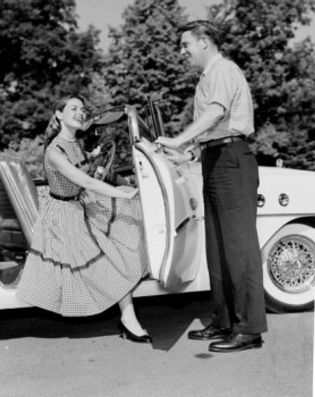 Young woman getting of convertible young man opening car door Poster Print  - Item # VARSAL255419253 - Posterazzi